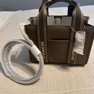Coach Small Pebbled Leather Tote in Brown with Logo Straps